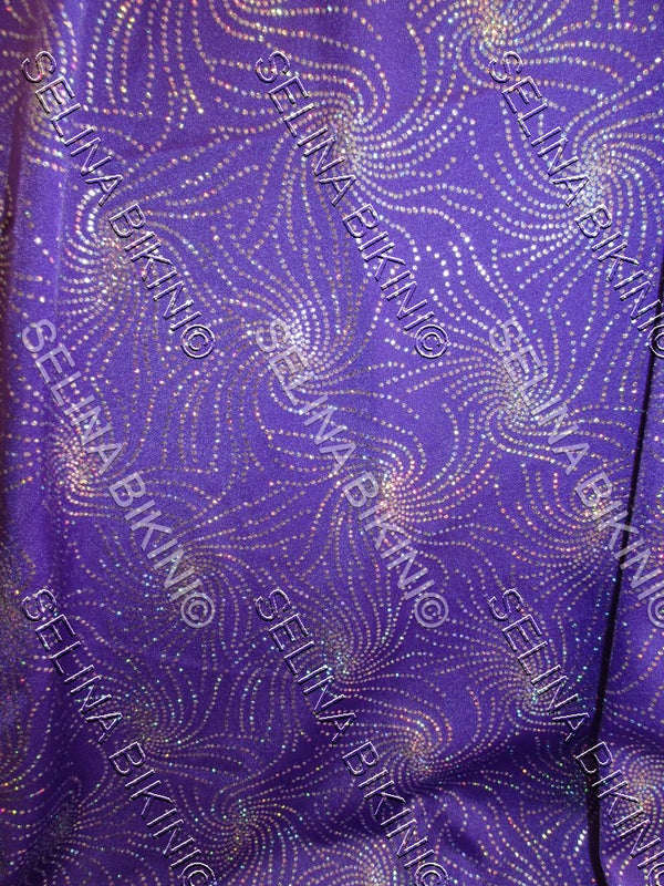 #010 NEW Purple with Silver Swirl Glitter Detail Spandex - Selina Bikini