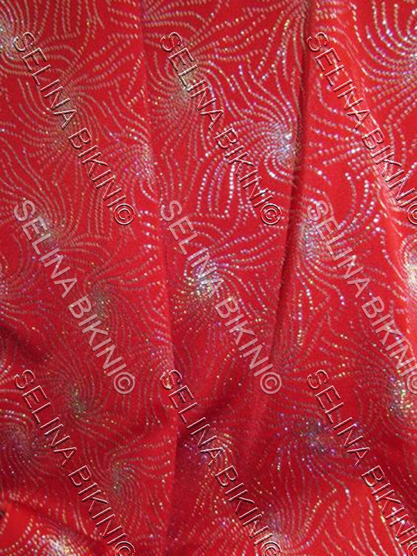 #010 NEW Red with Silver Swirl Glitter Detail Spandex - Selina Bikini