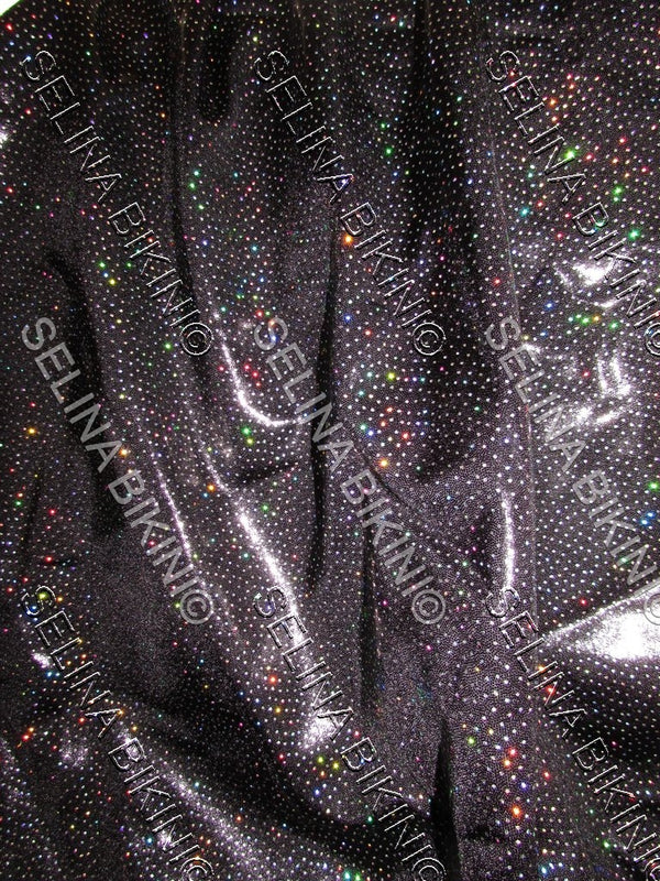 #0180 Diamante Metallic Dots Spandex Black - Selina Bikini