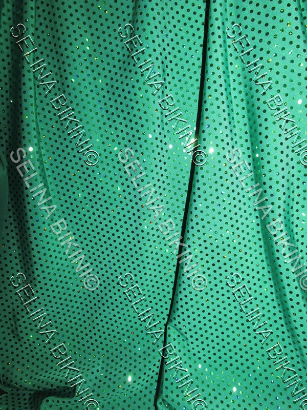 #015 Emerald Green Faux Sequin Metallic Dots Spandex - Selina Bikini