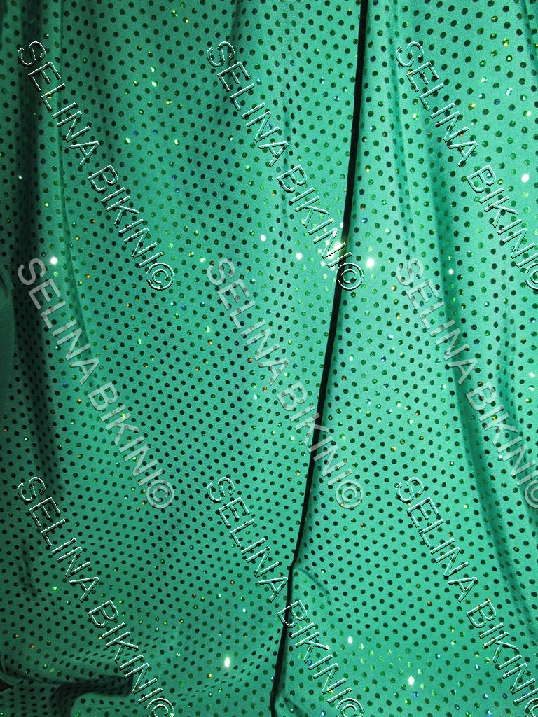 #015 Emerald Green Faux Sequin Metallic Dots Spandex - Selina Bikini