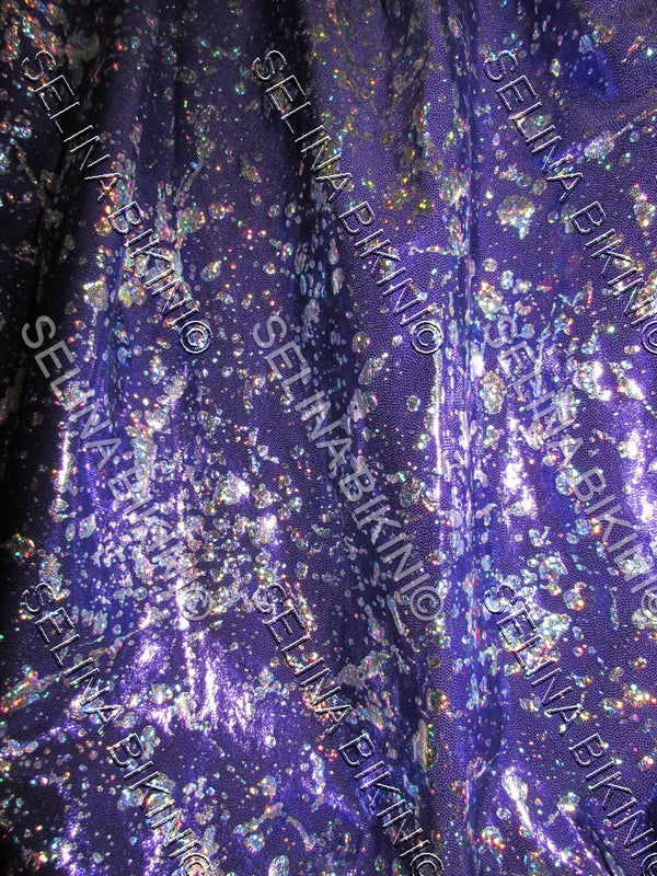 #017 Dark Purple with Silver Pattern Metallic Dots Spandex - Selina Bikini
