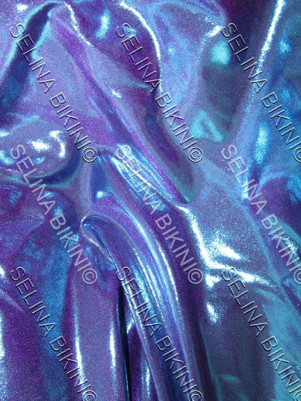 #008 NEW Shimmery Turquoise and Purple Double Shade Metallic Dots Spandex - Selina Bikini