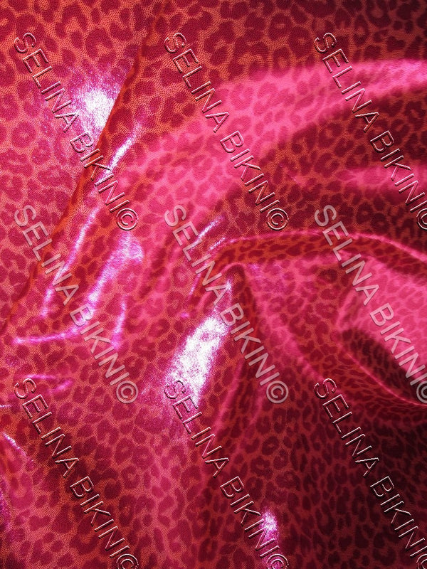 #009 NEW Hot Coral Animal Print Metallic Dots Spandex - Selina Bikini