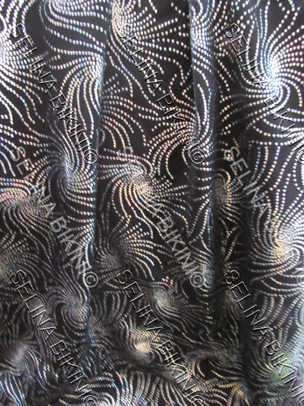 #011 Black with Silver Swirl Glitter Detail Spandex - Selina Bikini