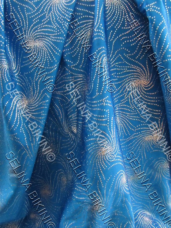 #010 Turquoise with Silver Swirl Glitter Detail Spandex - Selina Bikini