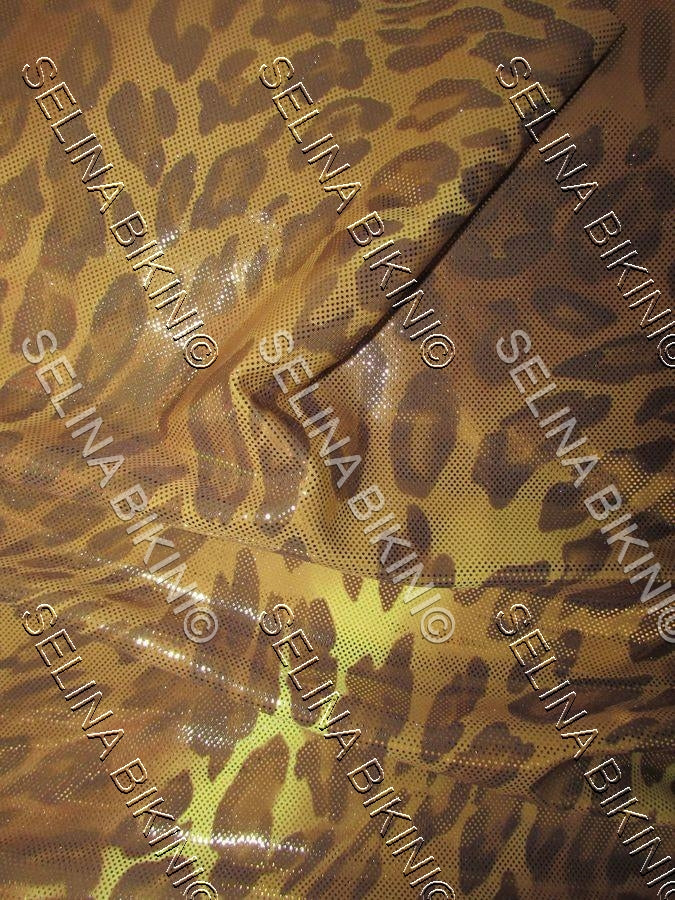 #0193 NEW Gold Brown Yellow Animal Print Hologram Spandex - Selina Bikini