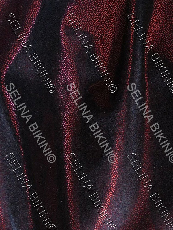 #0192 NEW Dark Red On Black Base Metallic US Spandex - Selina Bikini