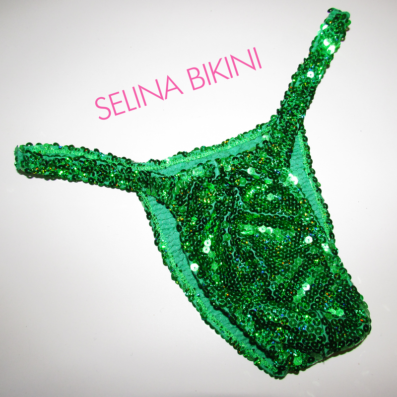 Emerald green sequinned men's posing trunks - Selina Bikini
