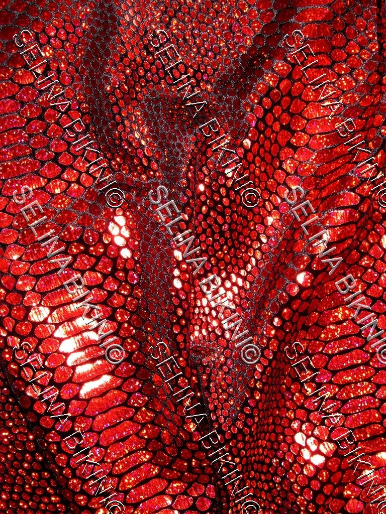 #S201 NEW Red Hologram Animal Print on Black Base - Selina Bikini