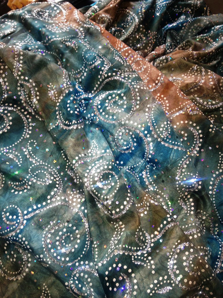 #79 Turquoise and light brown glittery swirls spandex - Selina Bikini