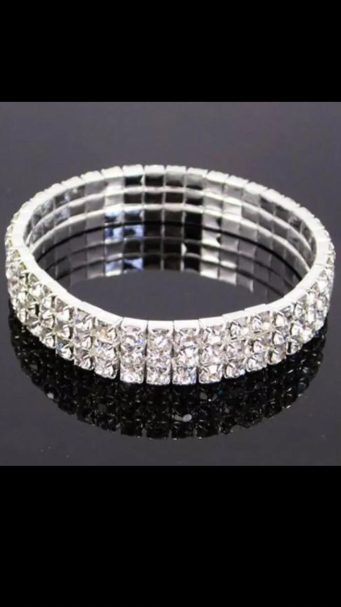 ATEYA Silver tone 3 row diamante stretch stage bracelet - Selina Bikini