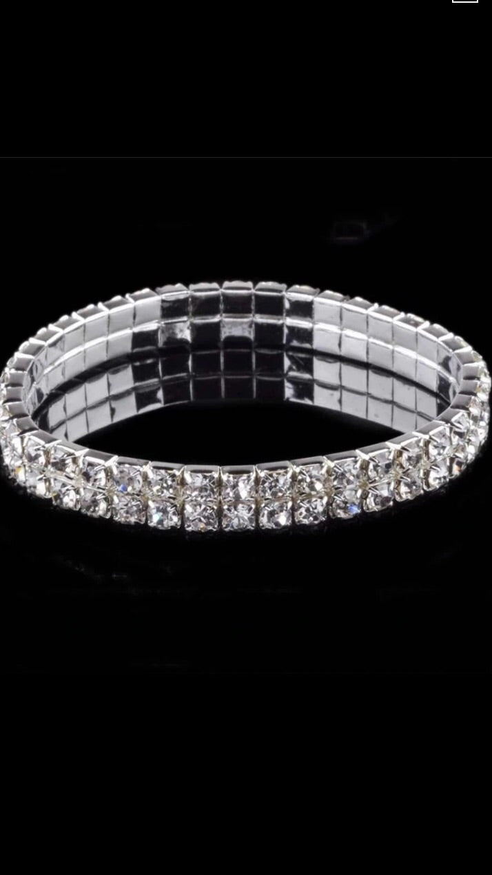 MARINELLA Silver tone 2 row diamante stretch stage bracelet - Selina Bikini