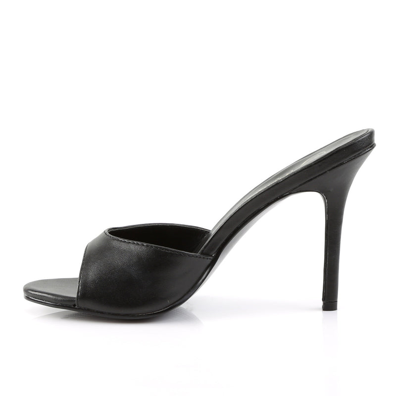 Pleaser Classique 01 Black Vintage Retro Faux Leather Slide 4" Heel Mules - Selina Bikini