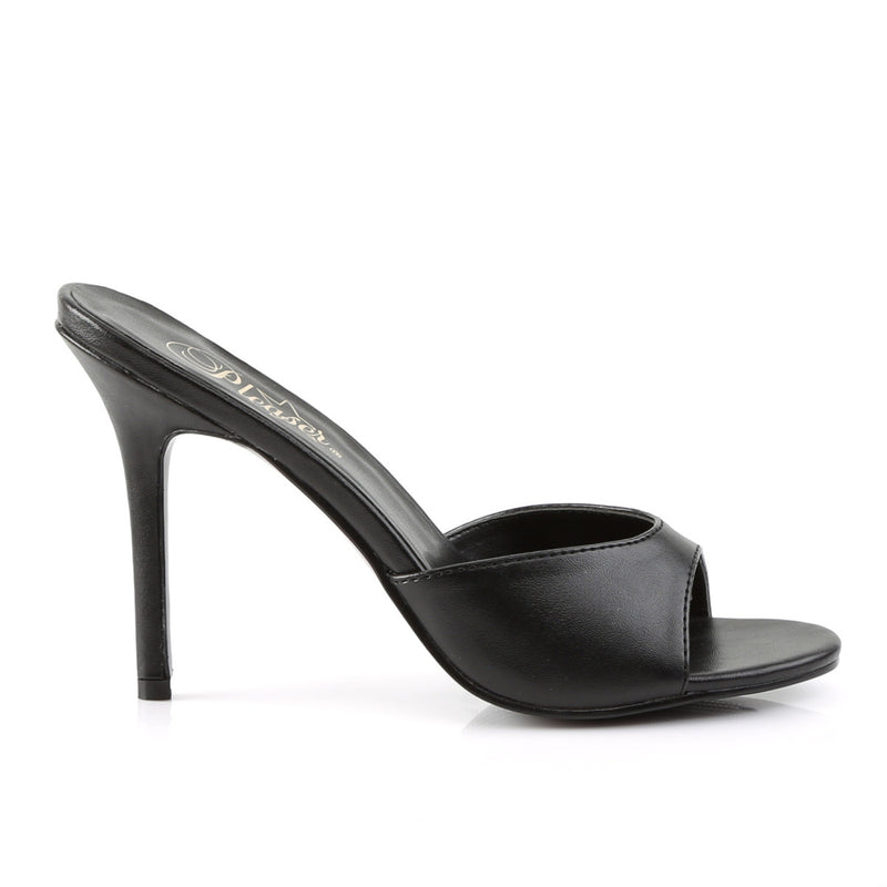 Pleaser Classique 01 Black Vintage Retro Faux Leather Slide 4" Heel Mules - Selina Bikini